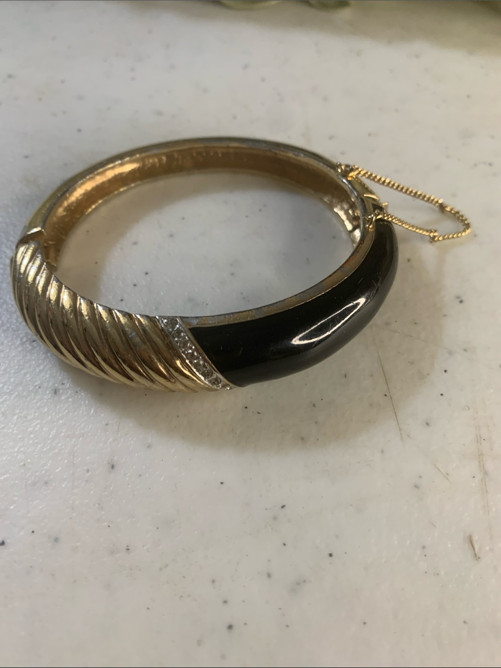 Vintage Panetta Gold and Black Sculpted Hinged Bangle Bracelet